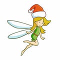 Cute and funny beautiful fairy flying and wearing Santa`s hat for christmas