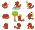 Cute Funny Beaver Character in Different Actions Vector Set Royalty Free Stock Photo