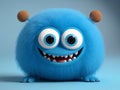 Cute and funny blue furry monster on a light blue background