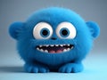 Cute and funny blue furry monster on a light blue background