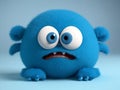 Cute and funny blue furry monster on a light blue background