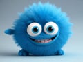 Cute and funny blue furry monster on a light blue background