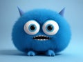 Cute and funny blue furry monster on a light blue background