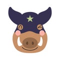 Cute funny boar superhero face in mask cartoon character illustration.