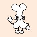 Cute funny bone waving hand character. Vector hand drawn traditional cartoon vintage, retro, kawaii character