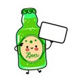 Cute funny bottle of beer with poster. Vector hand drawn cartoon kawaii character illustration icon Royalty Free Stock Photo