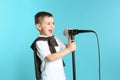 Cute funny boy with microphone Royalty Free Stock Photo