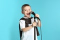 Cute funny boy with microphone Royalty Free Stock Photo