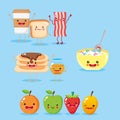 Cute and funny breakfast icons smiling