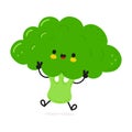 Cute funny Broccoli jumping character. Vector hand drawn cartoon kawaii character illustration icon. Isolated on white Royalty Free Stock Photo