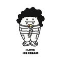 Cute funny cartoon character vampire and the inscription I love ice cream.Funny Character handrawn in the style of