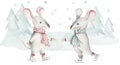 Cute funny cartoon christmas mouse christmas card. Watercolor hand drawn rat animal illustration. New Year 2020 holiday Royalty Free Stock Photo