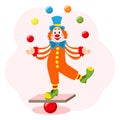 Cute funny cartoon clown juggler with balls. Children\'s card, print, colorful illustration Royalty Free Stock Photo