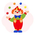 Cute funny cartoon clown juggler with balls. Children\'s card, print, colorful illustration Royalty Free Stock Photo