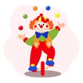 Cute funny cartoon clown juggler with balls. Children\'s card, print, colorful illustration Royalty Free Stock Photo