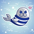 Cute funny cartoon seal - sea calf