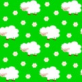 Cute funny cartoon sheep in the meadow seamless pattern Royalty Free Stock Photo
