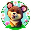 Cute and funny cartoon style drawn bear with flowers. Royalty Free Stock Photo