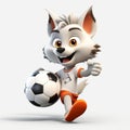 Cute funny cartoon wolfling with soccer ball Royalty Free Stock Photo