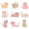 Cute and funny cats doodle vector set. Collection of cartoon cat or kitten characters Royalty Free Stock Photo