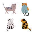 Cute and funny cats doodle vector set. Cartoon cat or kitten characters design collection with flat color in different Royalty Free Stock Photo