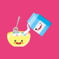Cute and funny cereal and milk smiling
