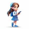 Cute funny cheerful school girl icon illustration
