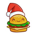 Cute and funny cheese burger wearing Santa`s hat smiling