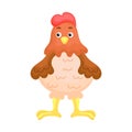 Cute funny chicken print on white background. Domestic cartoon animal character for design of album, scrapbook, greeting card, Royalty Free Stock Photo