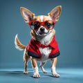 Cute funny chihuahua dog in red glasses and a red jacket Royalty Free Stock Photo