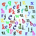Cute funny childish alphabet. Vector font illustration on blue background Royalty Free Stock Photo