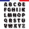 Cute funny childish french alphabet. Vector font illustration