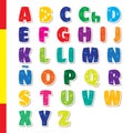 Cute funny childish Spanish alphabet. Vector font illustration