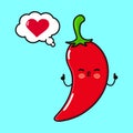 Cute funny Chili pepper doing yoga with speech bubble. Vector hand drawn cartoon kawaii character illustration icon