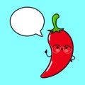 Cute funny Chili pepper with speech bubble. Vector hand drawn cartoon kawaii character illustration icon. Isolated on