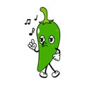 Cute funny chili pepper walking singing character. Vector hand drawn traditional cartoon vintage, retro, kawaii