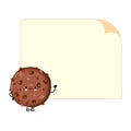 Cute funny chocolate cookies character with speech bubble. Vector hand drawn cartoon kawaii character illustration icon Royalty Free Stock Photo