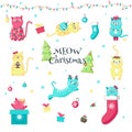 Cute funny Christmas cats vector isolated illustration Royalty Free Stock Photo