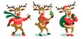 Cute and funny Christmas reindeers, cartoon vector illustration isolated on white background, reindeer with Christmas