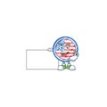 Cute funny circle badges USA cartoon character having a board