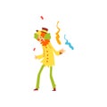 Cute Funny Clown Performing at Birthday, Carnival Party or Circus Show Vector Illustration Royalty Free Stock Photo