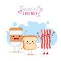 Cute and funny coffee bread and baconn smiling