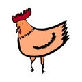 Cute and funny colorful farm rooster, chicken, cock, cockerel, cartoon vector illustration isolated on white background. Cute