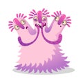 Cute funny colorful pink monster with three heads