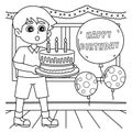 Boy Blowing Happy Birthday Cake Coloring Page Royalty Free Stock Photo