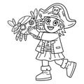 Child with Pirate Crab Toy Isolated Coloring Page