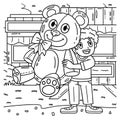 Circus Child with Giant Teddy Bear Coloring Page