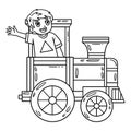 Circus Child in Train Isolated Coloring Page