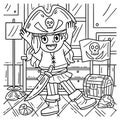 Girl Putting on Pirate Hat Coloring Page for Kids