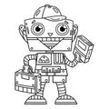 Robot Going to School Isolated Coloring Page